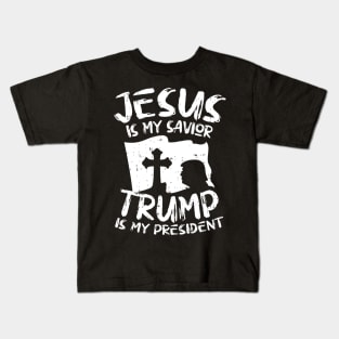 Jesus My Savior Trump President US Flag Cross Christian 2020 Kids T-Shirt